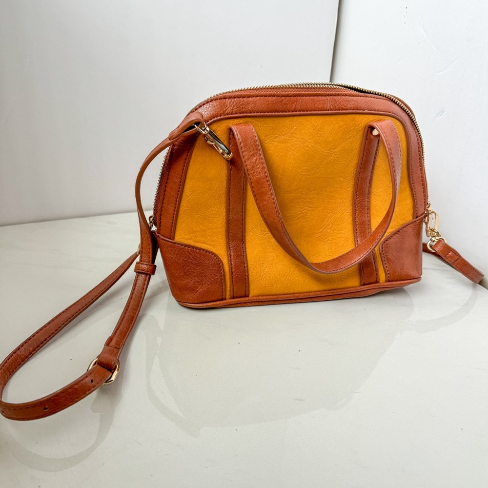 Vegan Leather Antik Kraft Cross Body Bag in Warm Yellow and Brown Tones